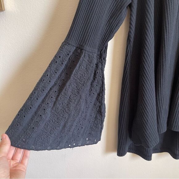 FREE PEOPLE Black Parisian Nights V Neck Top Medium - Picture 6 of 11